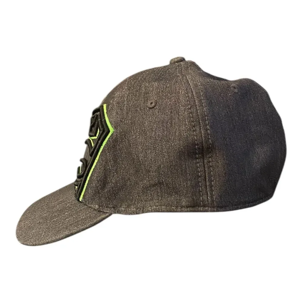 Superman S Logo Patch Ball Cap DC Comics Gray Hat Black Neon Green Symbol OSFM